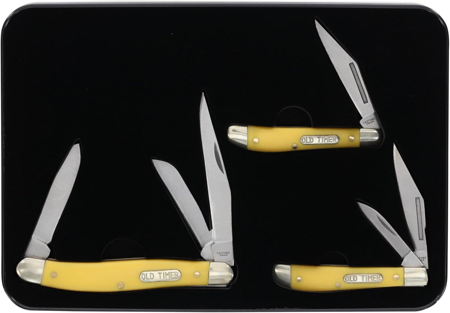Old Timer 3-Folder Yellow Peanut Knife Tin