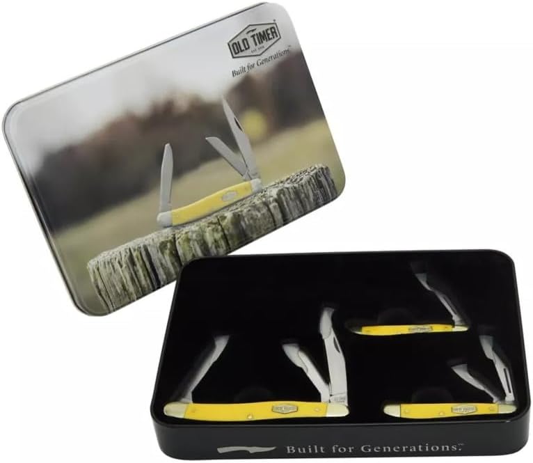 Old Timer 3-Folder Yellow Peanut Knife Tin