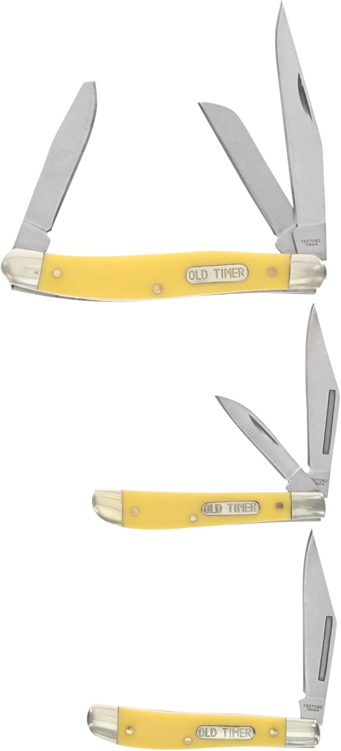Old Timer 3-Folder Yellow Peanut Knife Tin