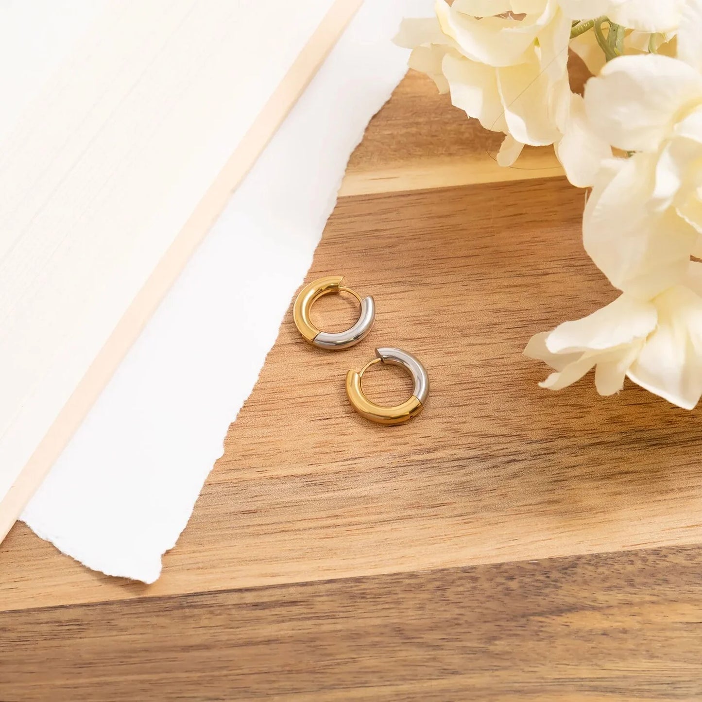 Mixed Metal Round Huggie Earrings